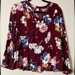 Old Navy Burgundy and Pink Floral Blouse
